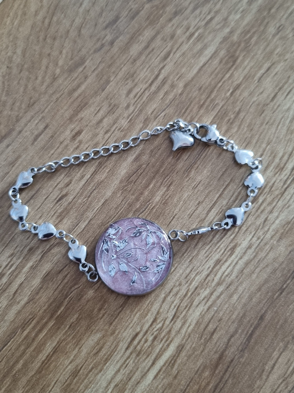 Silver and pink bracelet