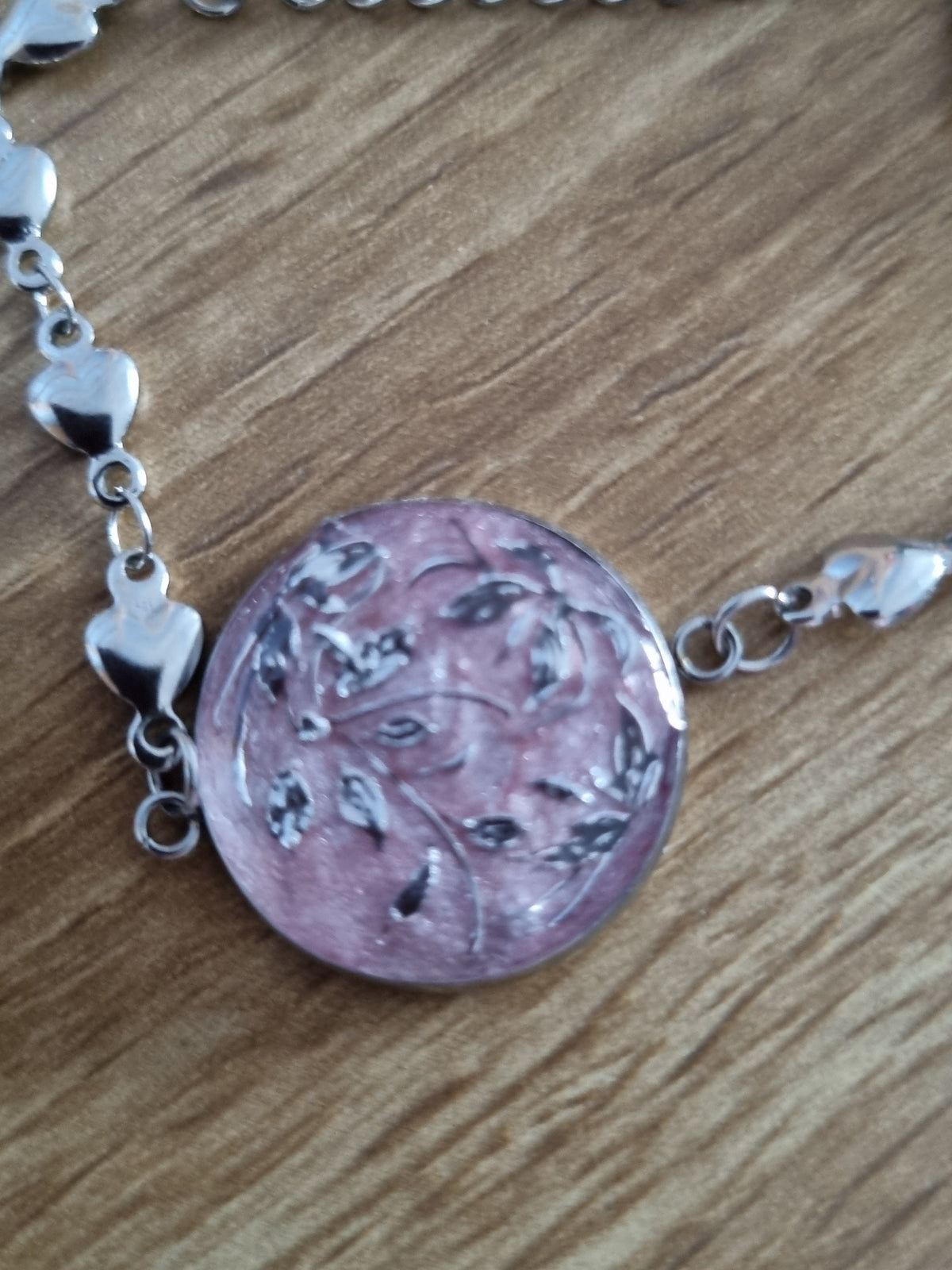 Silver and pink bracelet