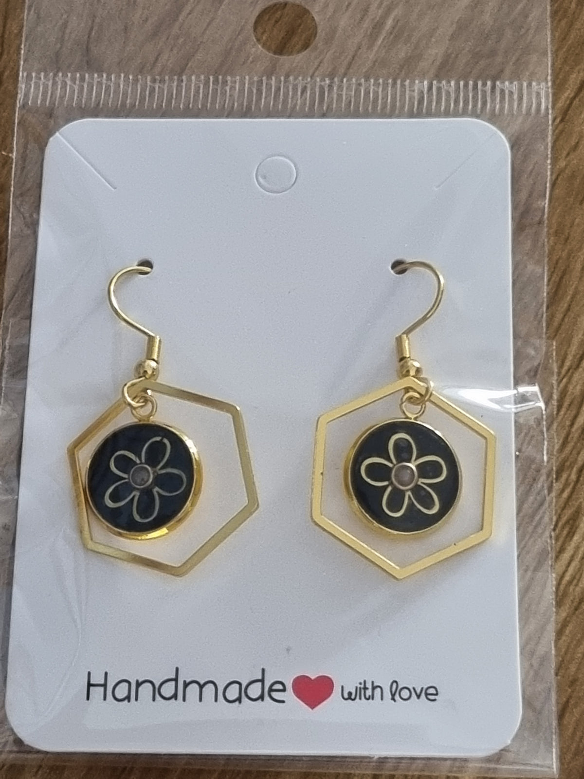 Black and gold flower earrings